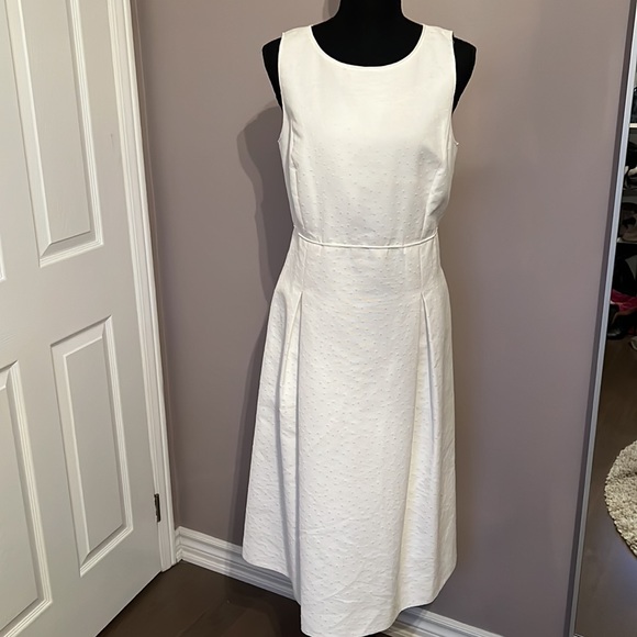 Lafayette 148 fit and flare white tone on tone dot dress, size 10 worn once - Picture 1 of 5